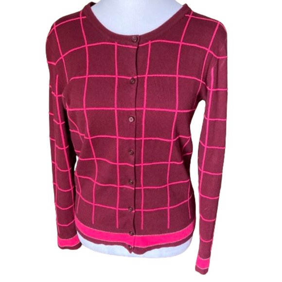A New Day Cotton Cardigan Sweater in Wine and Pink, Sparkle Trim, sz Sm/Medium - Picture 1 of 8